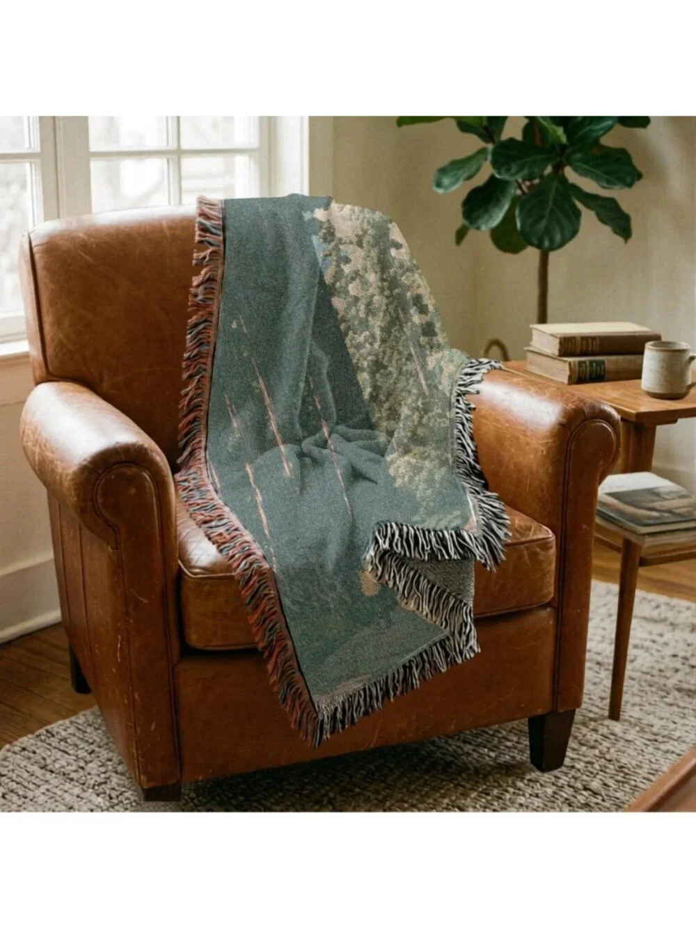 Vintage Green Japanese Landscape Woven Blanket – Nikko Kaido by Kawase Hasui